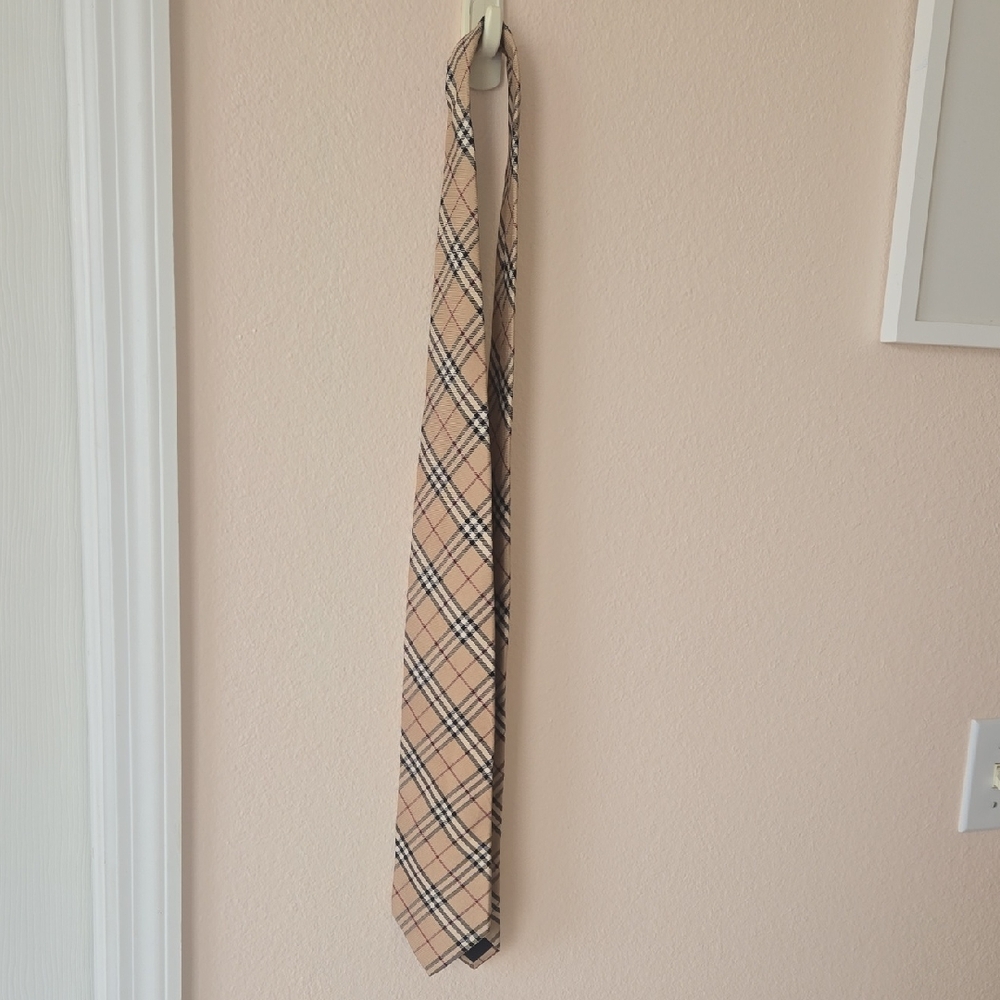 Burberry Beige and Black Checkered Tie